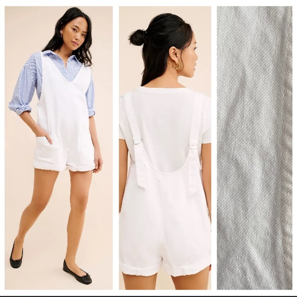 Free People We The Free White High Roller Shortall Overall Romper Small